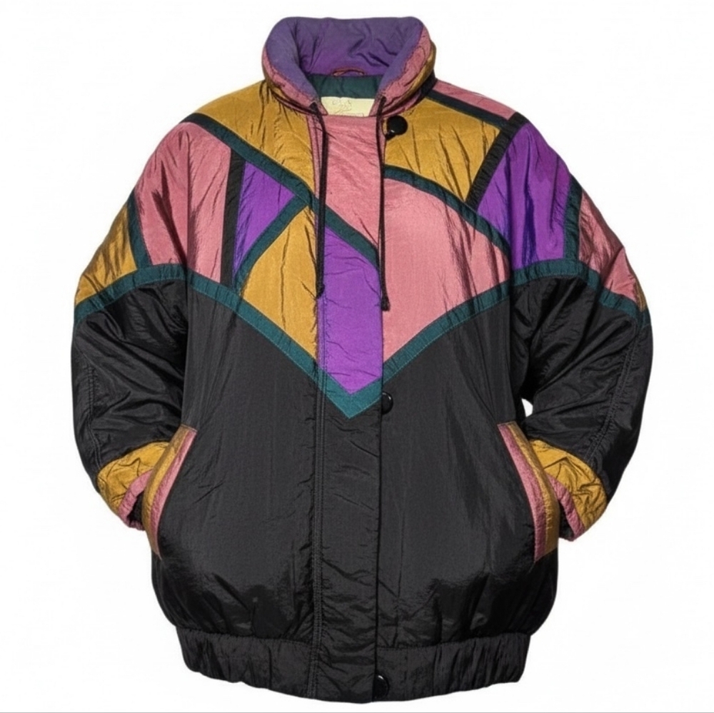 Vintage Retro 80s 90s Colorblock  Puffer Jacket Size Small